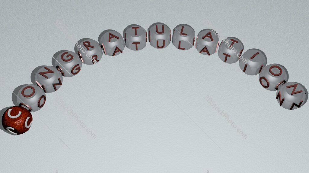congratulation curved text of cubic dice letters