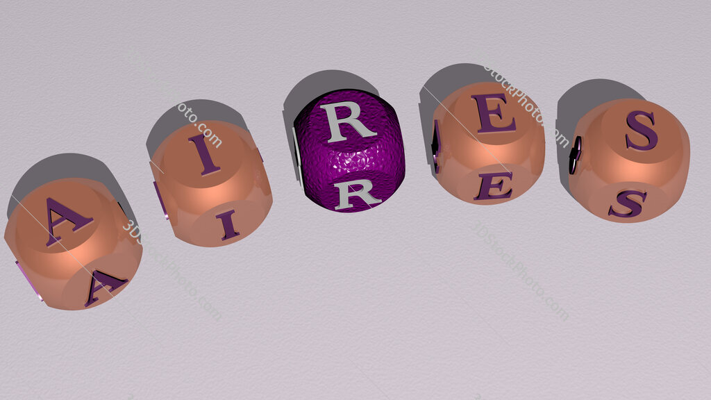 aires curved text of cubic dice letters