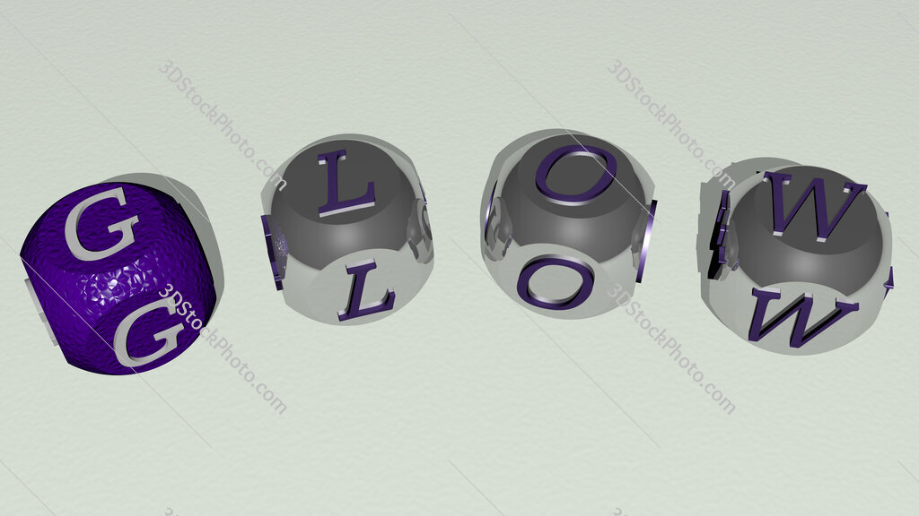 glow curved text of cubic dice letters