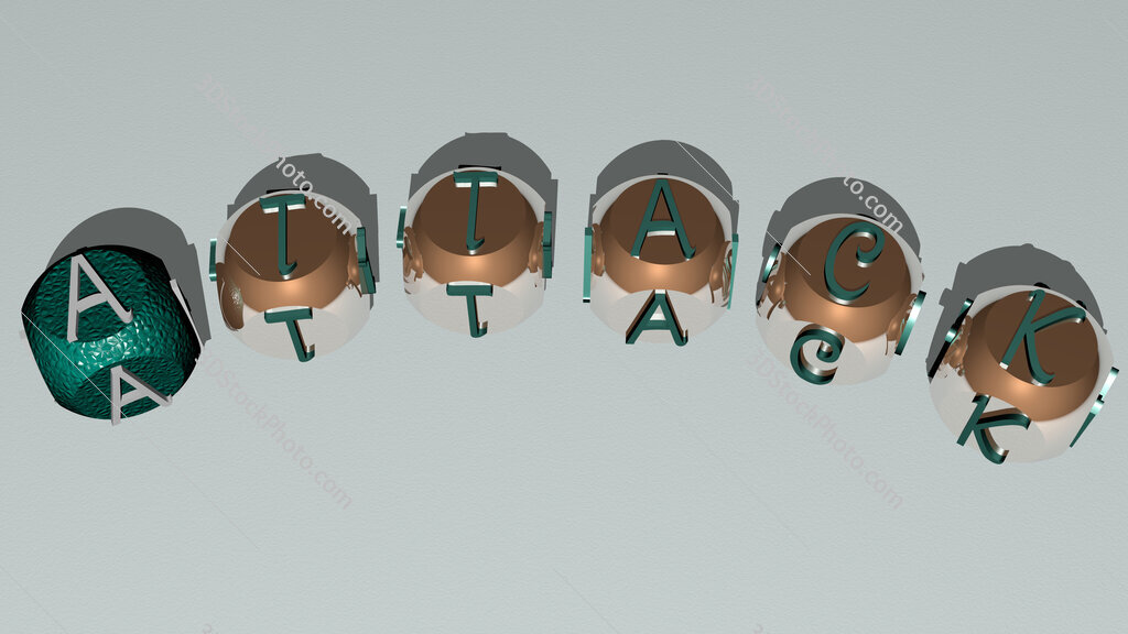 attack curved text of cubic dice letters