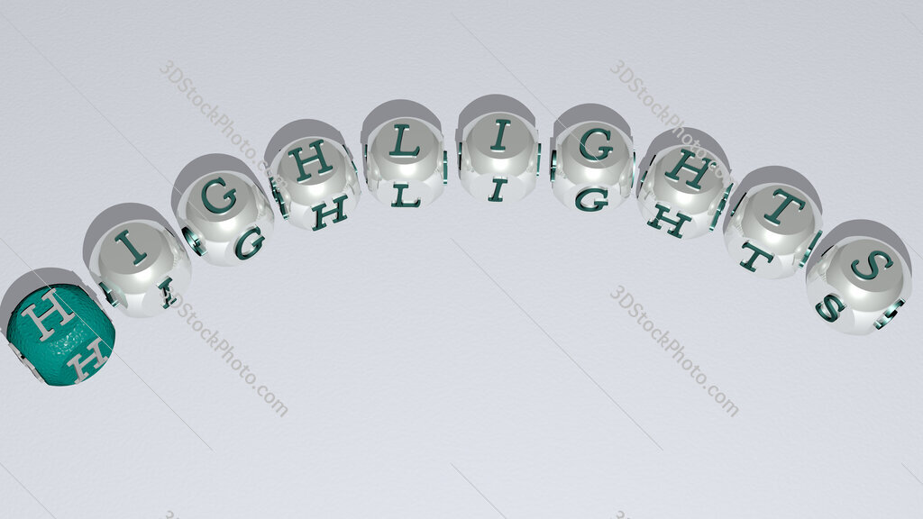 highlights curved text of cubic dice letters