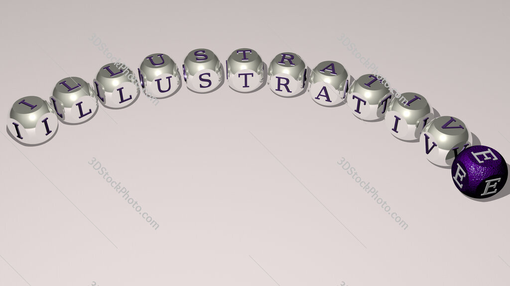 illustrative curved text of cubic dice letters