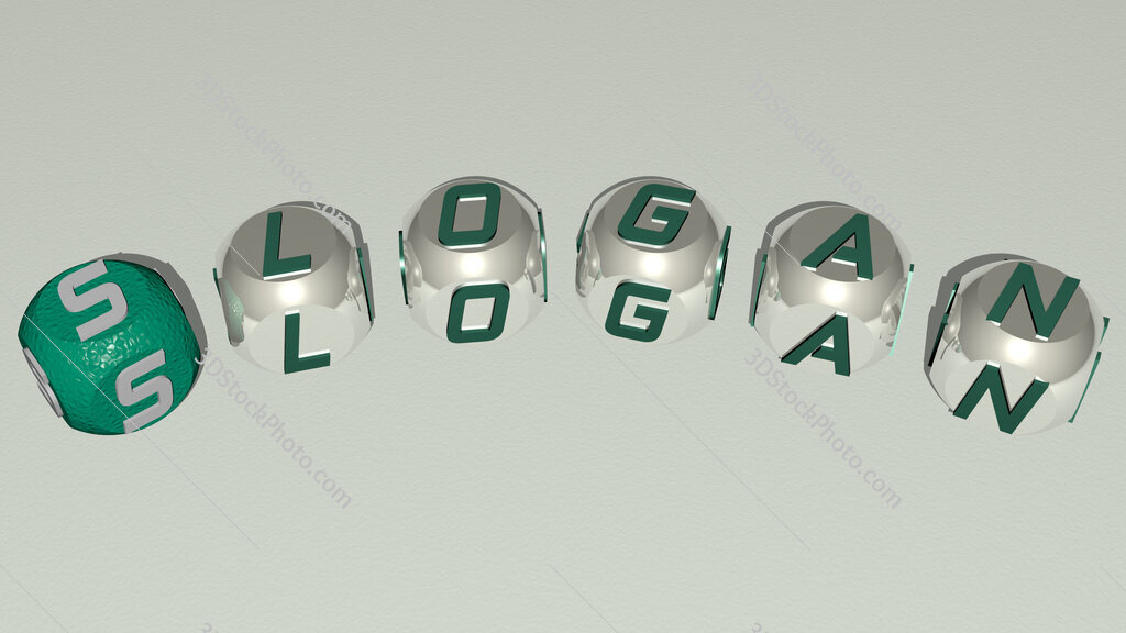slogan curved text of cubic dice letters