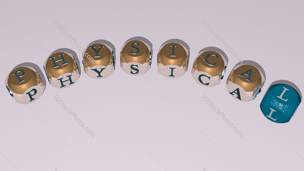 physical curved text of cubic dice letters
