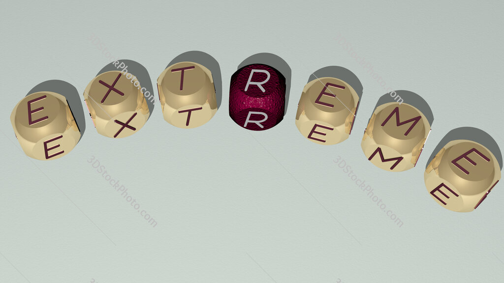 extreme curved text of cubic dice letters