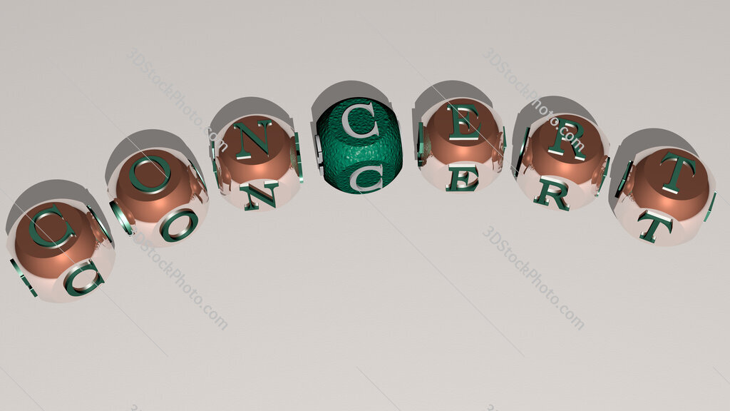 concert curved text of cubic dice letters