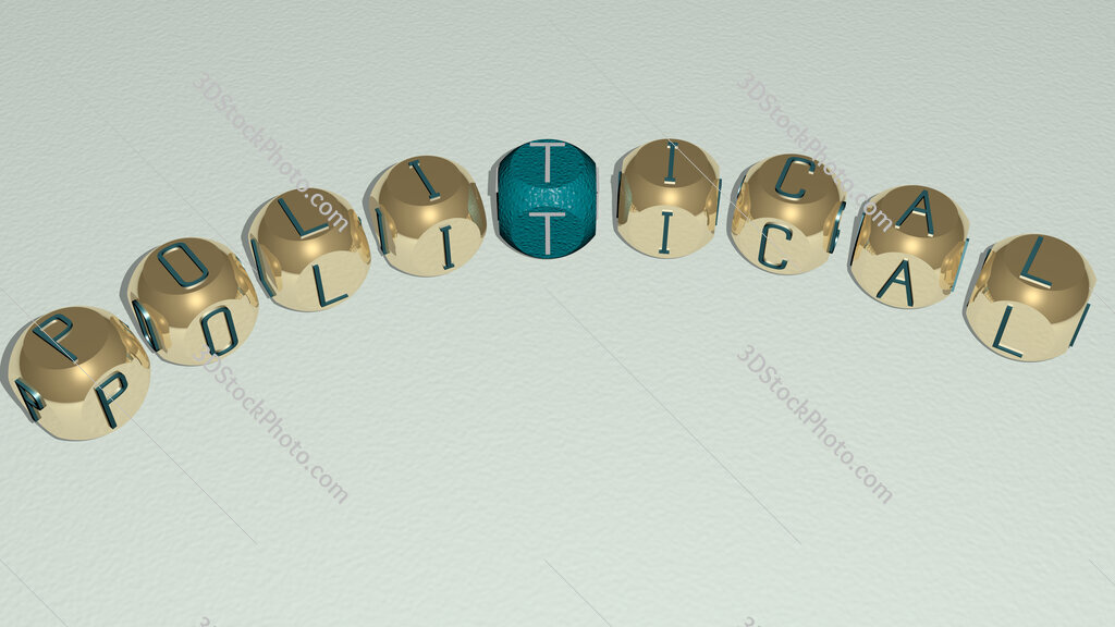 political curved text of cubic dice letters