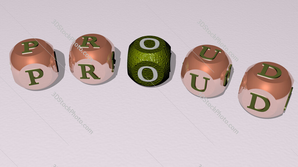 proud curved text of cubic dice letters