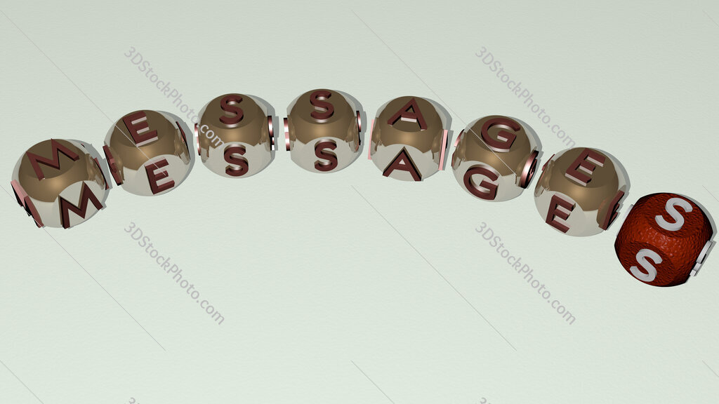 messages curved text of cubic dice letters