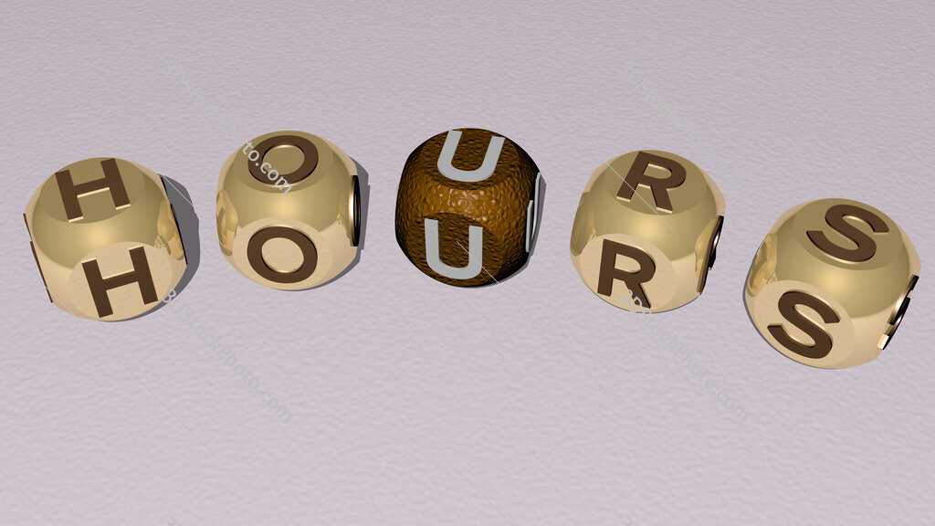 hours curved text of cubic dice letters