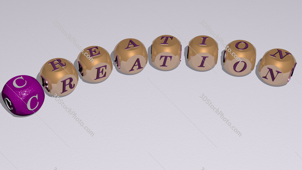 creation curved text of cubic dice letters