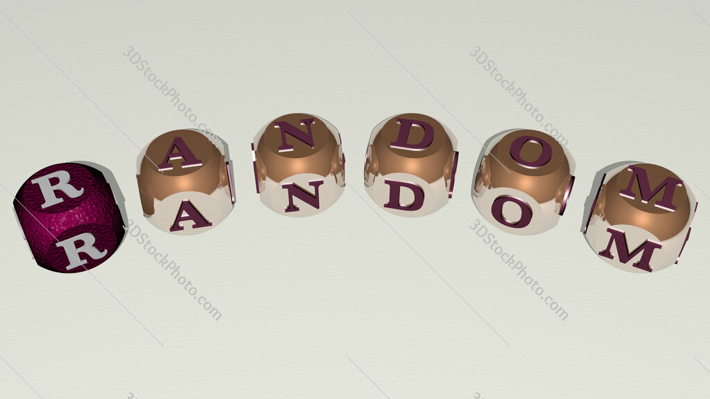 random curved text of cubic dice letters