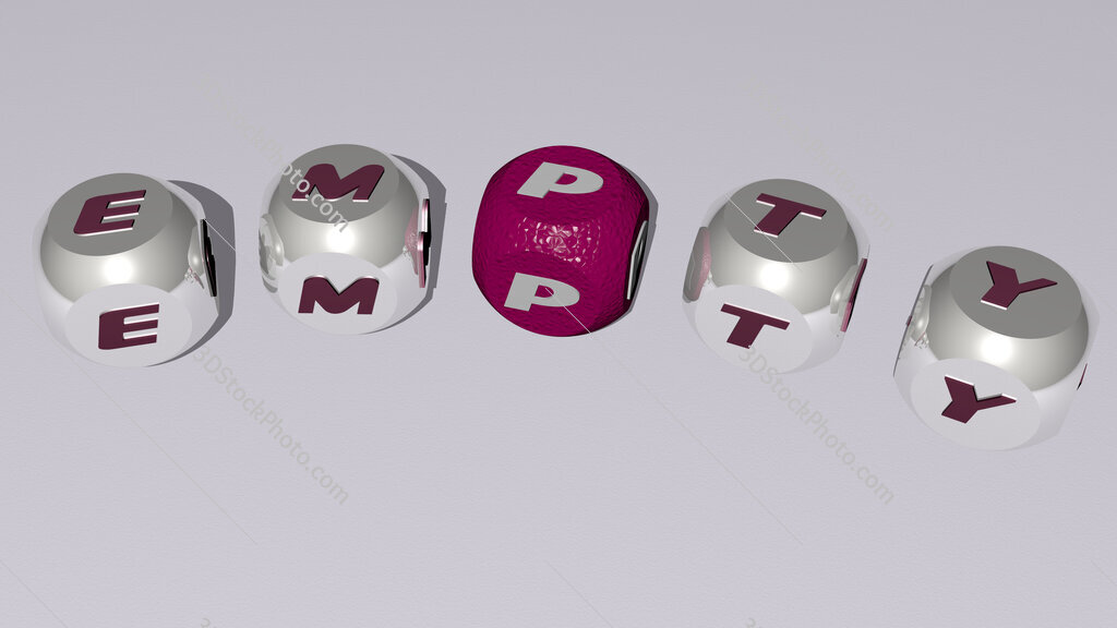 empty curved text of cubic dice letters