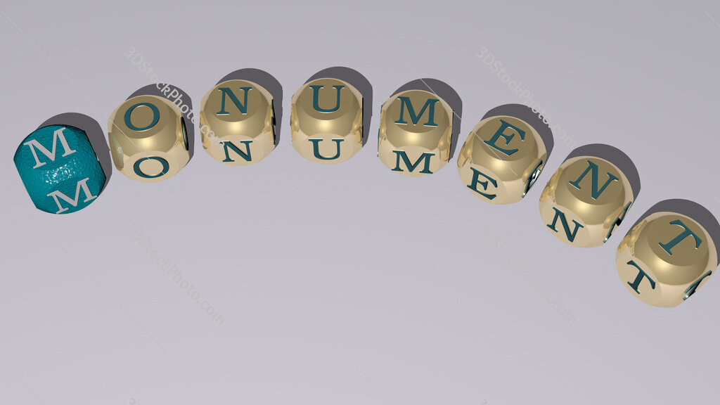 monument curved text of cubic dice letters