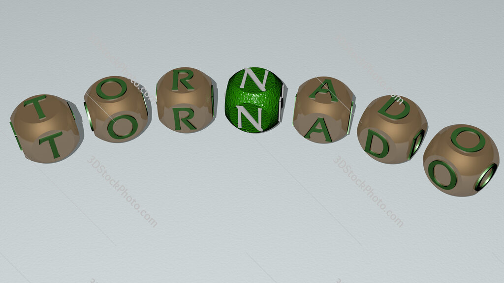 tornado curved text of cubic dice letters