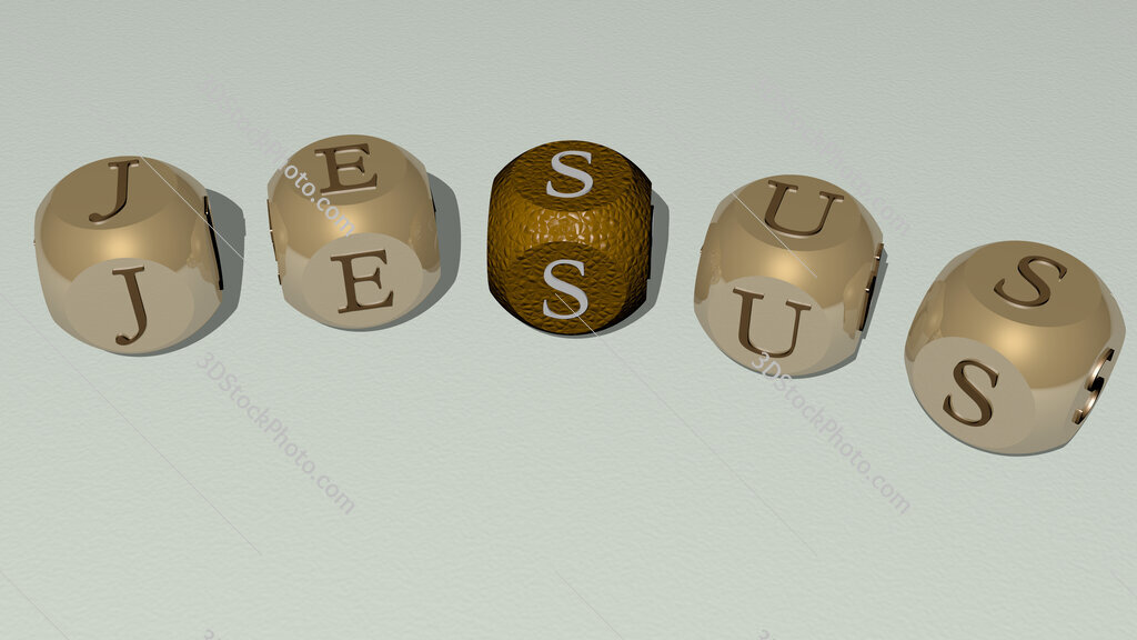 jesus curved text of cubic dice letters