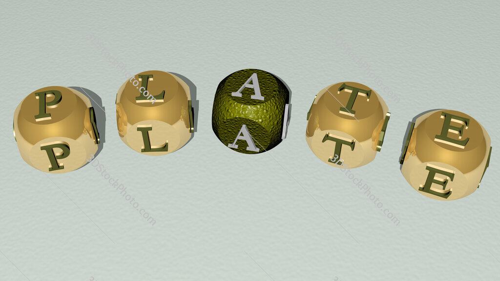 plate curved text of cubic dice letters