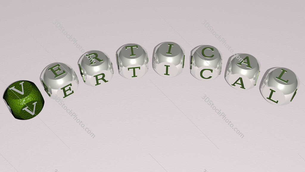 vertical curved text of cubic dice letters