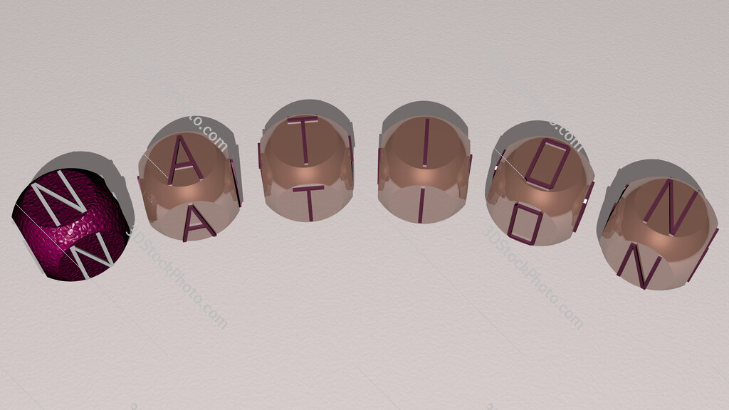 nation curved text of cubic dice letters