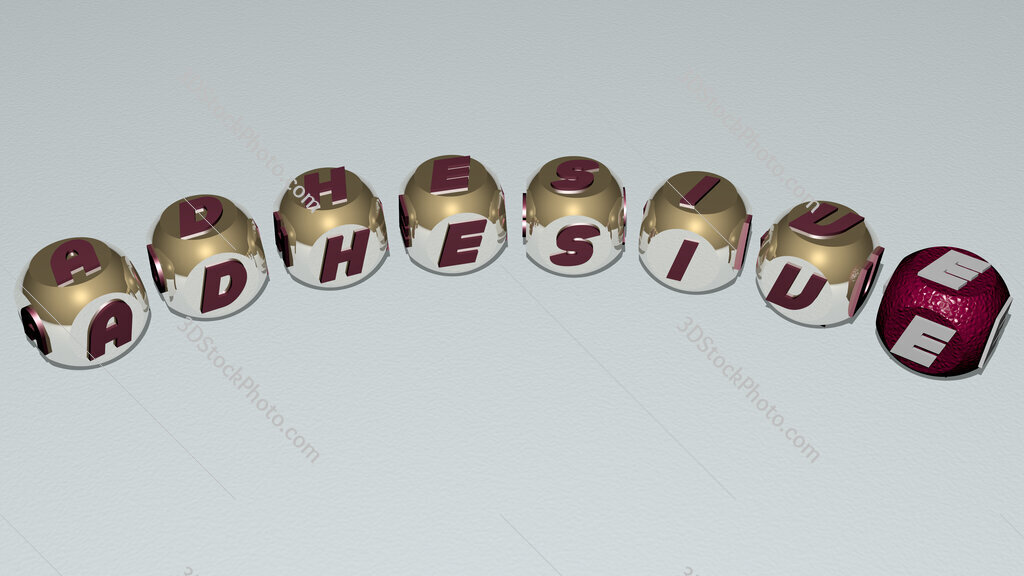 adhesive curved text of cubic dice letters