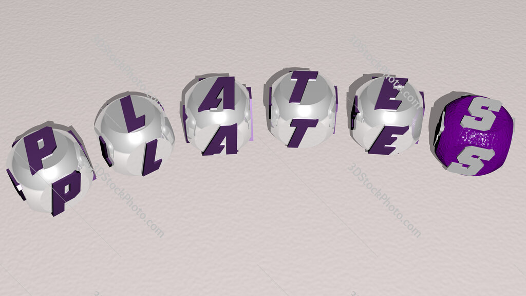 plates curved text of cubic dice letters