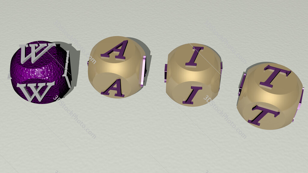 wait curved text of cubic dice letters