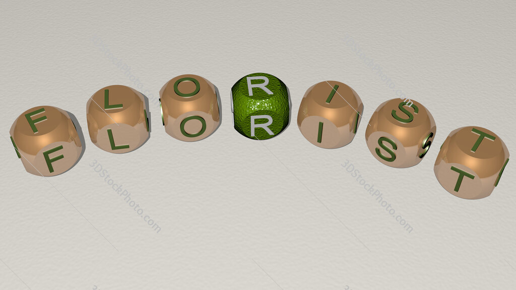 florist curved text of cubic dice letters