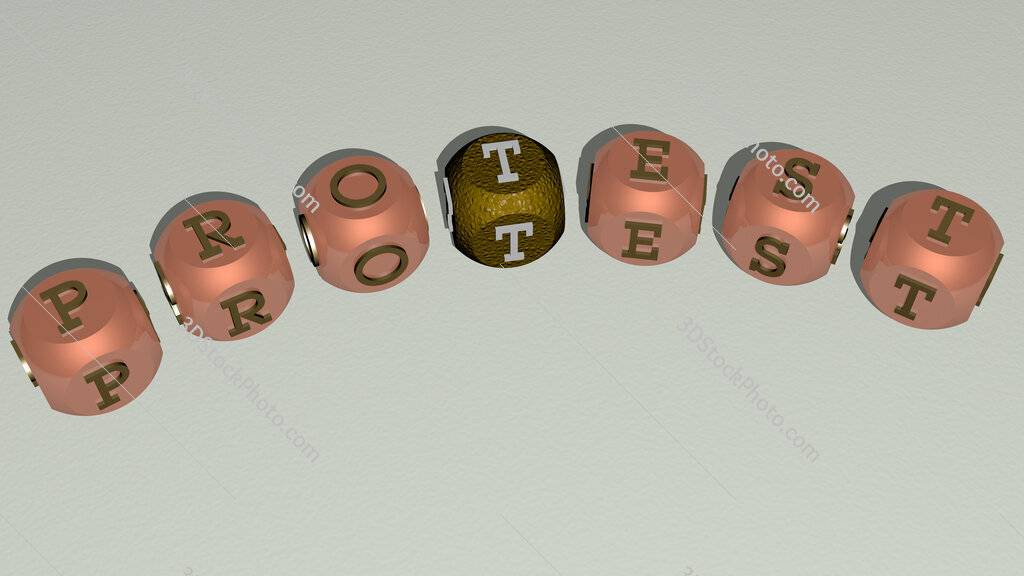 protest curved text of cubic dice letters