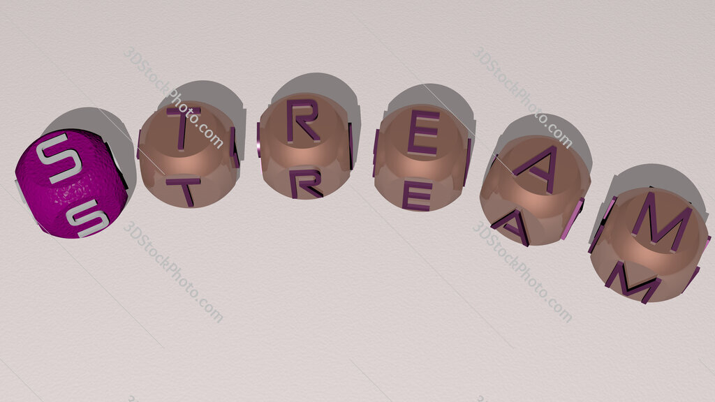 stream curved text of cubic dice letters