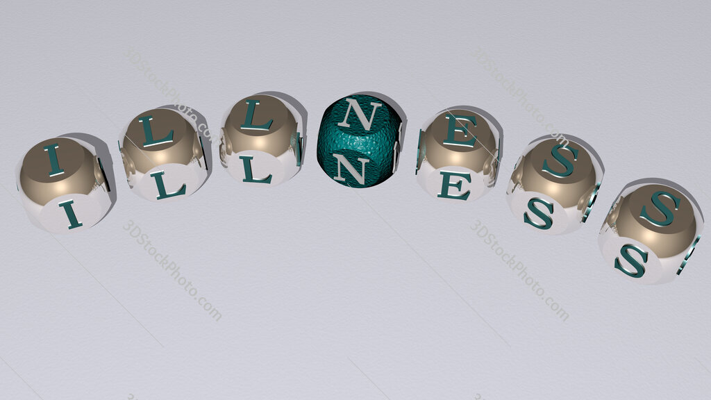 illness curved text of cubic dice letters