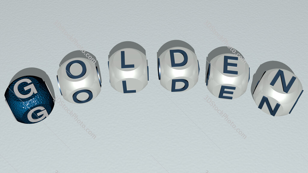 golden curved text of cubic dice letters