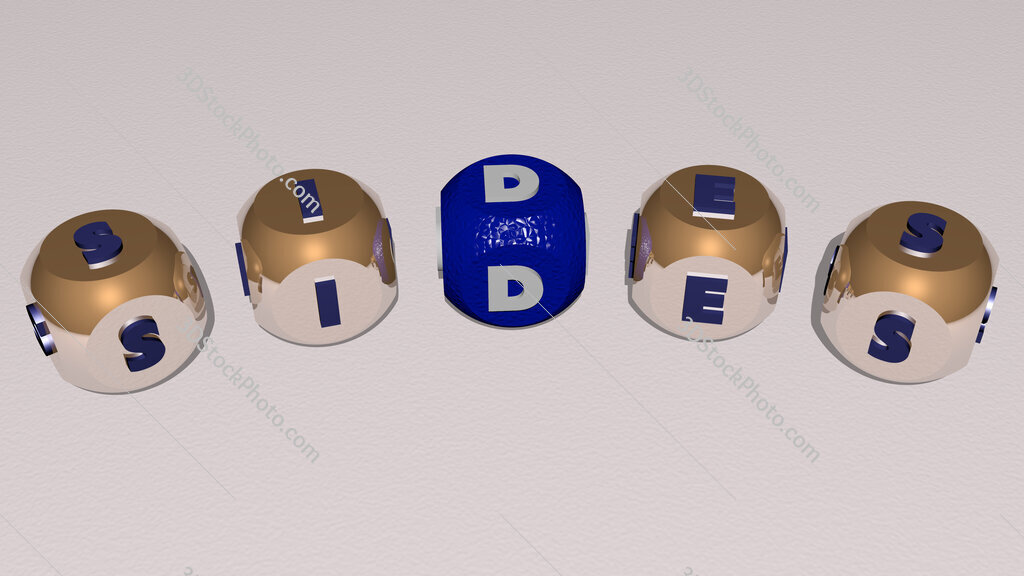 sides curved text of cubic dice letters