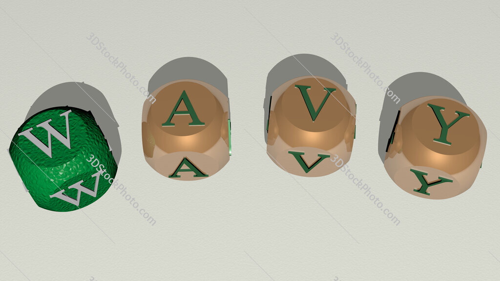 wavy curved text of cubic dice letters