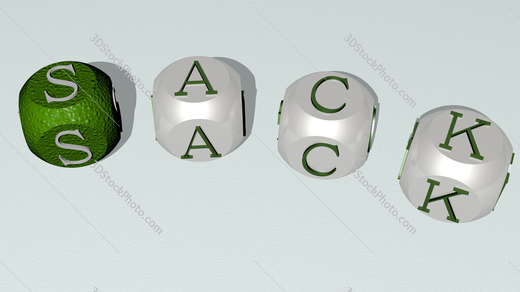 sack curved text of cubic dice letters