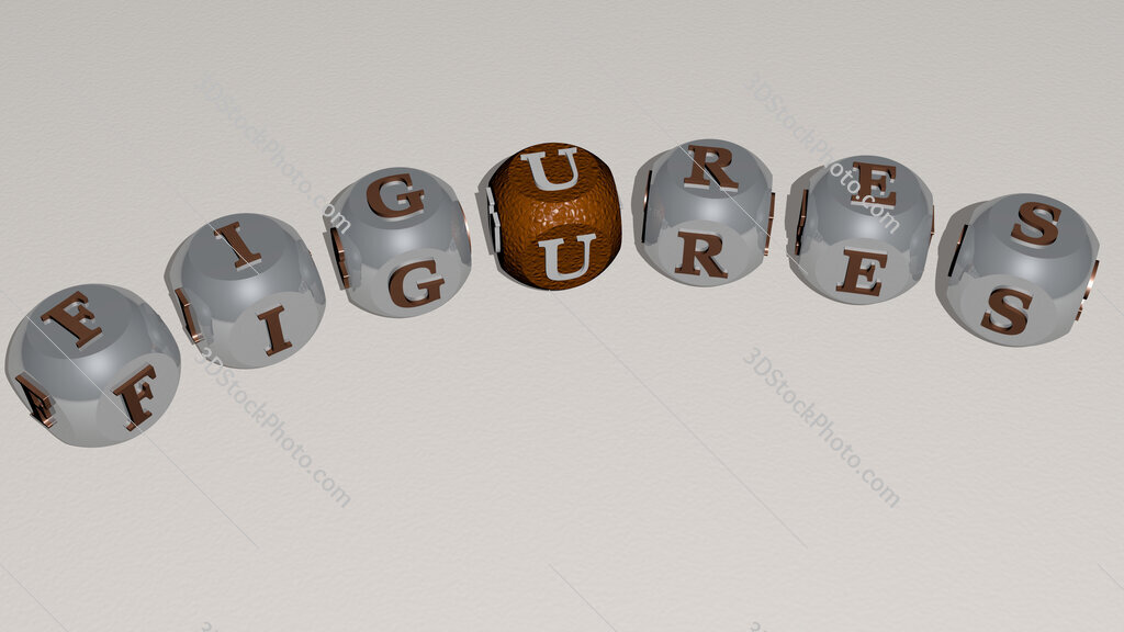 figures curved text of cubic dice letters