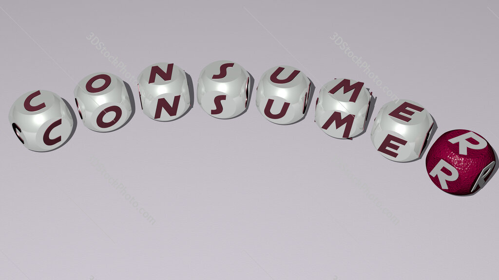 consumer curved text of cubic dice letters