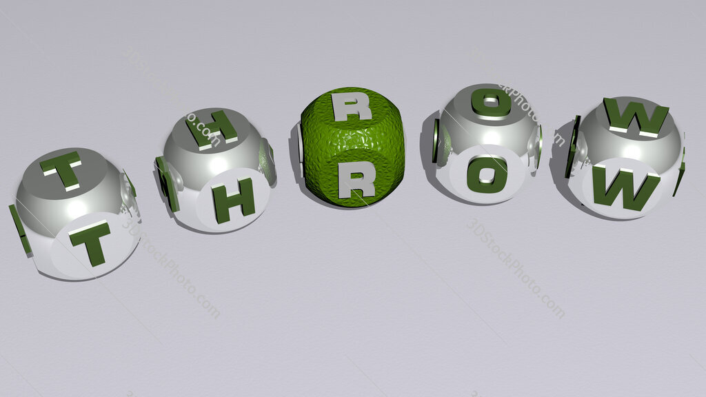 throw curved text of cubic dice letters