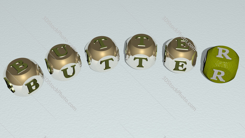 butter curved text of cubic dice letters