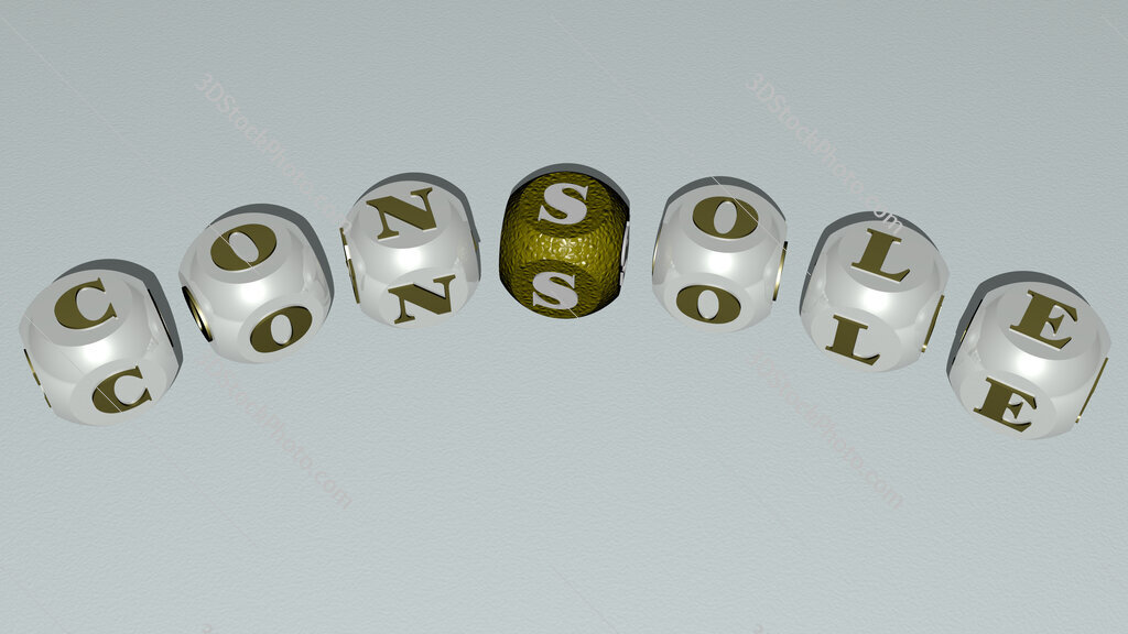 console curved text of cubic dice letters