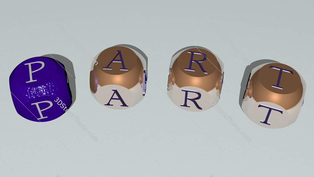 part curved text of cubic dice letters