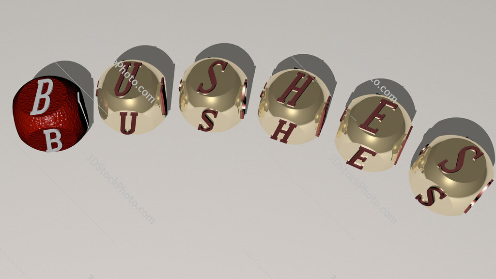 bushes curved text of cubic dice letters