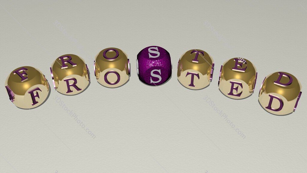 frosted curved text of cubic dice letters