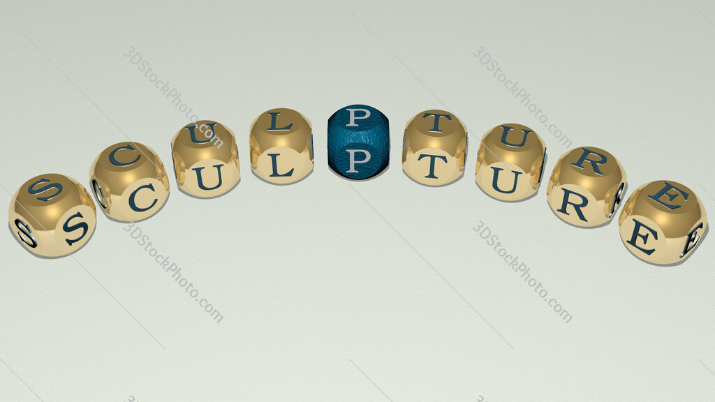 sculpture curved text of cubic dice letters