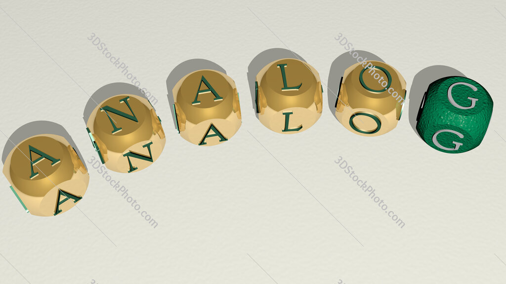 analog curved text of cubic dice letters