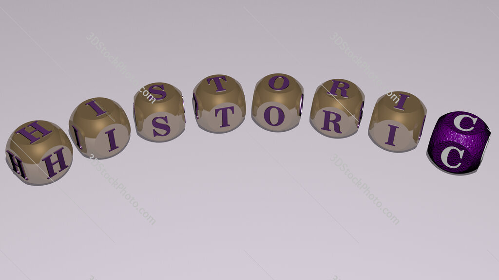 historic curved text of cubic dice letters