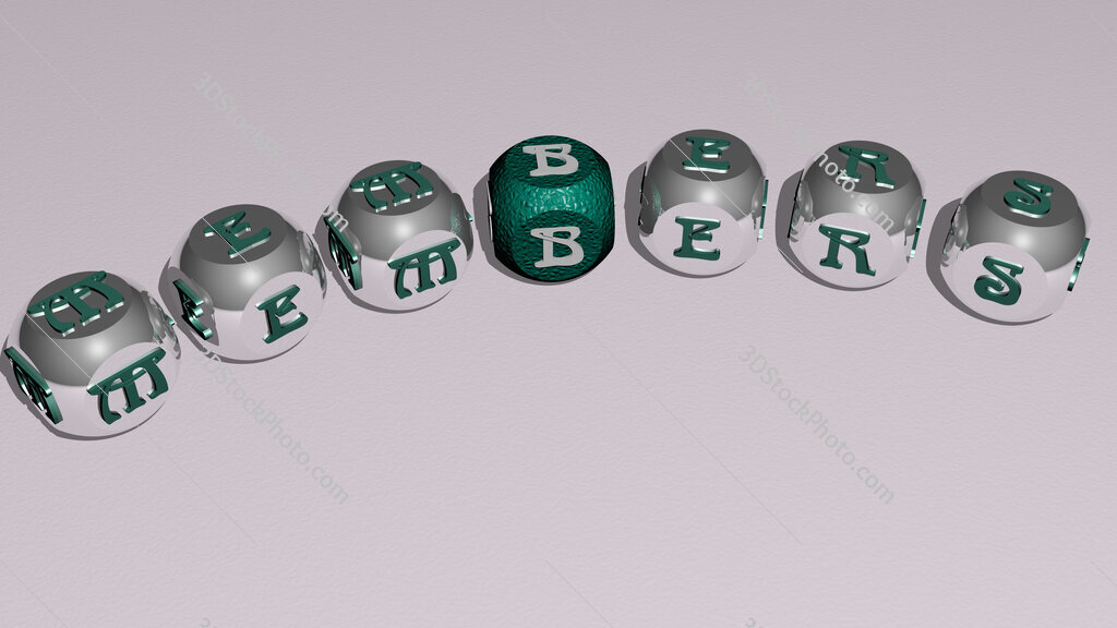 members curved text of cubic dice letters