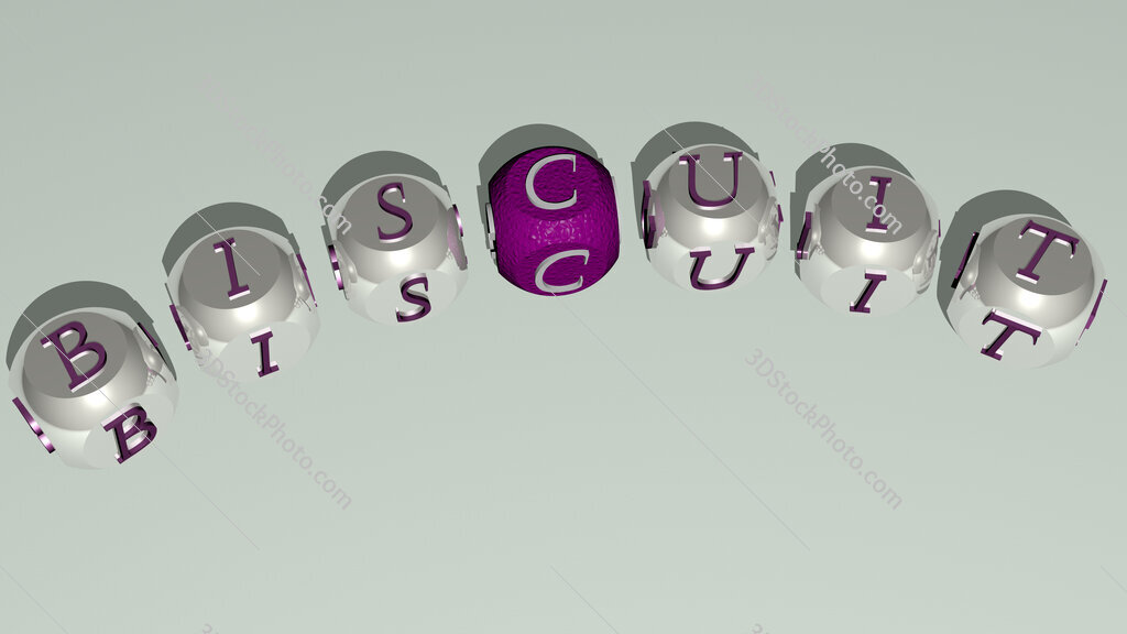 biscuit curved text of cubic dice letters