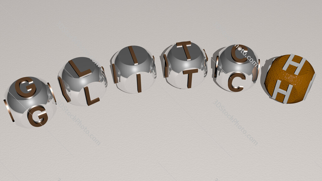 glitch curved text of cubic dice letters