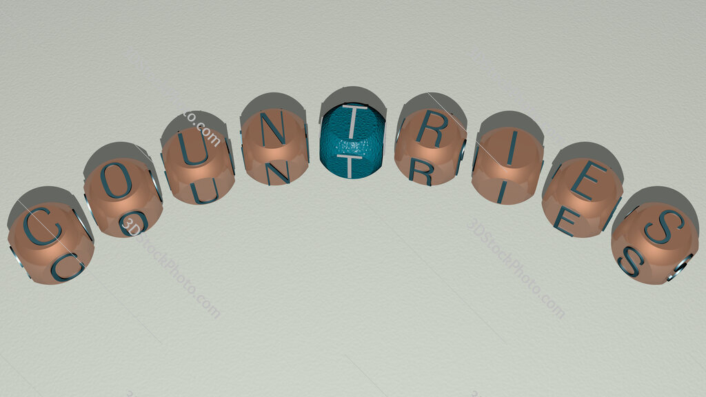 countries curved text of cubic dice letters
