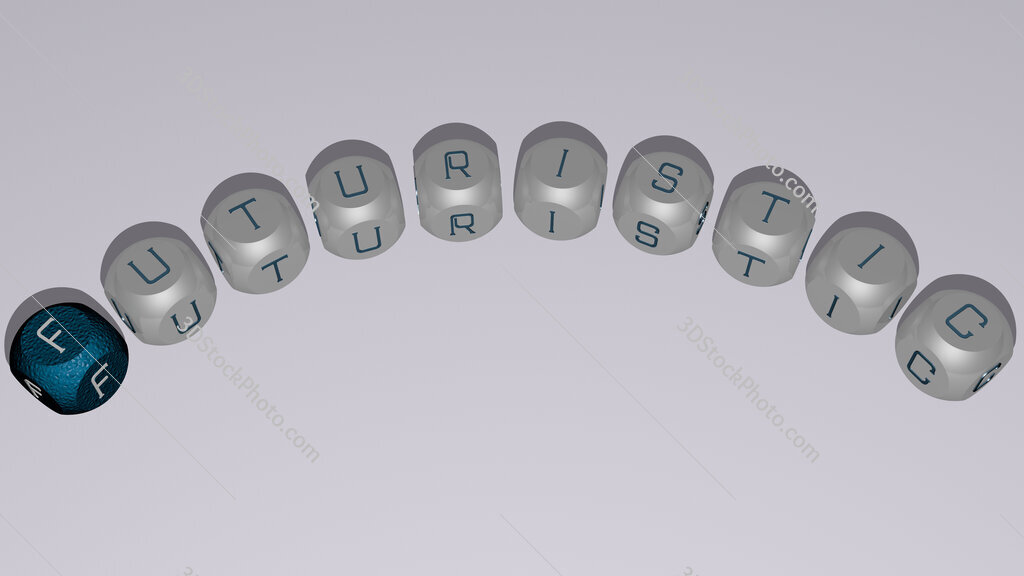 futuristic curved text of cubic dice letters
